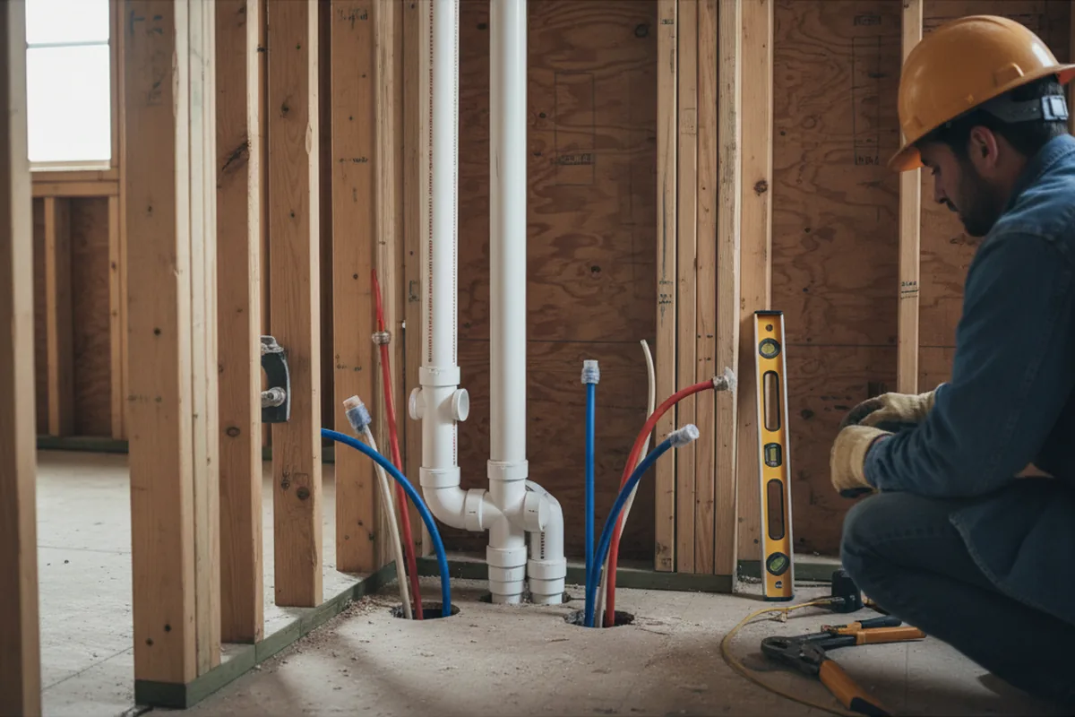 Drain and supply rough-in during Garbage Disposal Repair in Darien